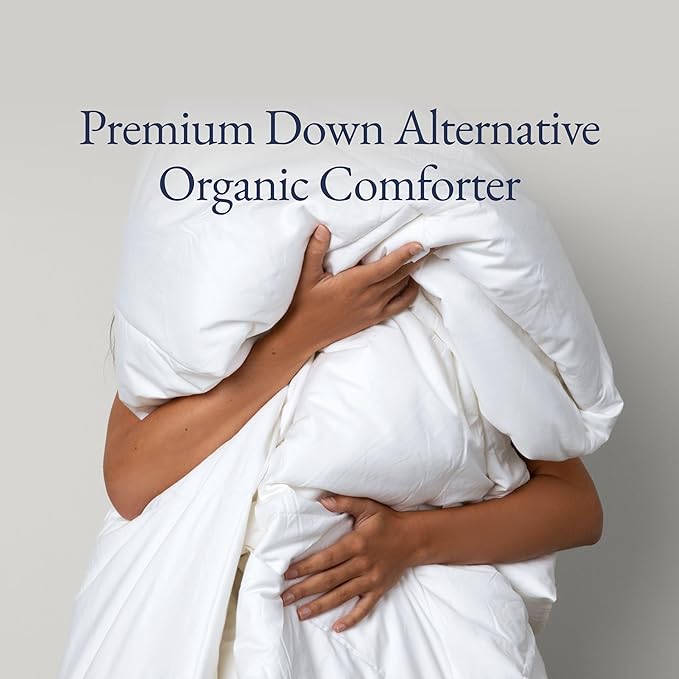 100% Organic Cotton Comforter/Duvet Insert, All-Season, Hypoallergenic, Luxurious Down Alternative, 400 Thread Count, Box-Stitch - King Size, White