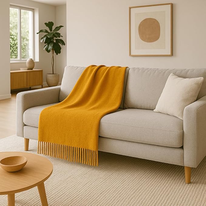 Lincove Pure Cashmere-Merino Wool Blanket - Warm & Soft Throw Blanket - 74"x55" Comfortable and Cozy Throw Blankets for Couch, Sofa, or Chair - Lightweight and Classic Throws - Amber