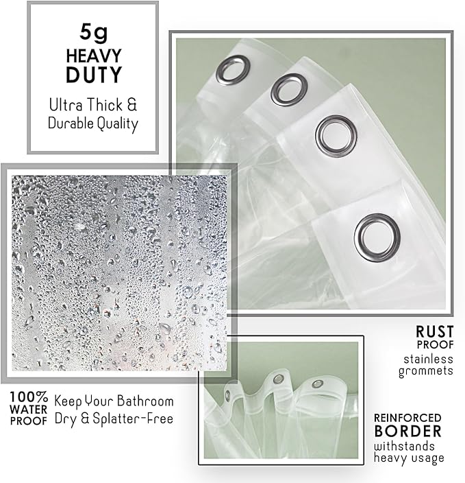 Clara Clark Clear Shower Curtain Liner - 72x72 Lightweight, Waterproof PEVA with 3 Magnets