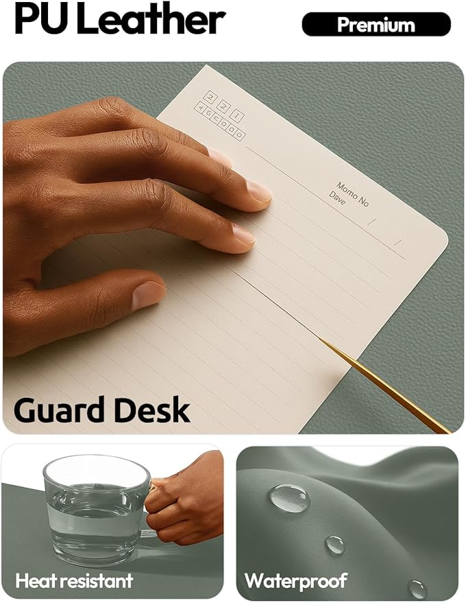YSAGi Leather Desk Protector, Office Mat, Large Mouse Mat, Non-Slip PU Leather Blotter, Laptop Desk Mat, Waterproof Writing Pad for Office and Home(Dark Green, 40" x 24")