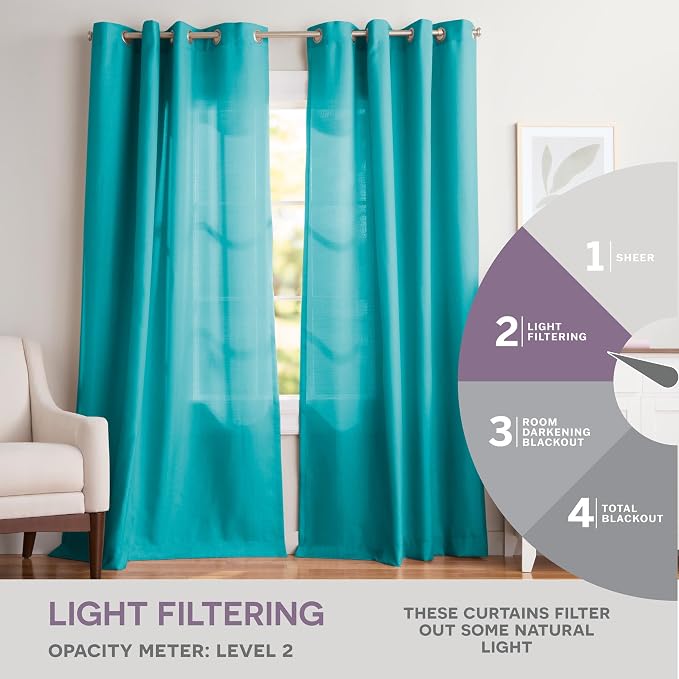 Exclusive Home Loha Linen Grommet Top Curtain Panel Pair, 100% Polyester, 54"x84", Blue Teal