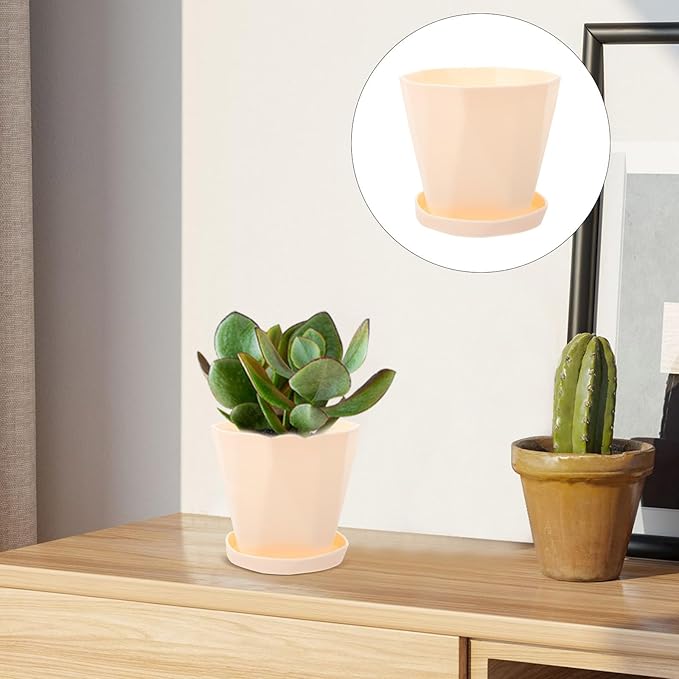 FRCOLOR Biodegradable Aloe Succulent Planter Pot with White Tray for Indoor Garden Desktop Plant Holder Eco-Friendly Planting Basin