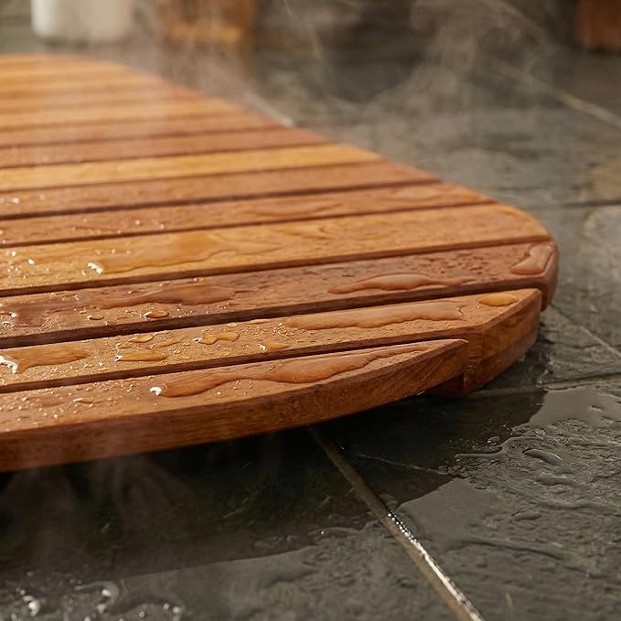 Bare Decor Dania Corner Shower Spa Mat, 24 by 24-Inch, Solid Teak Wood and Oiled Finish