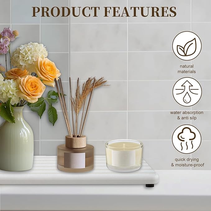 3 PCS Premium Diatomite Coasters with Grooved Design - Thirsty Absorbent Stone Tray for Soaps Dish, Plants, Toiletries - Keep Bathroom & Kitchen Counter Top Dry & Tidy (8.3 x 3.9 & 3.9 x 3.9 Inches)