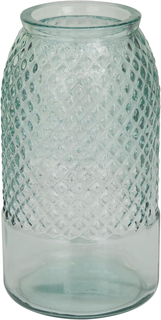 Deco 79 Recycled Glass Decorative Vase Spanish Decorative Container, Decorative Keepsake Box 6" x 6" x 11", Blue