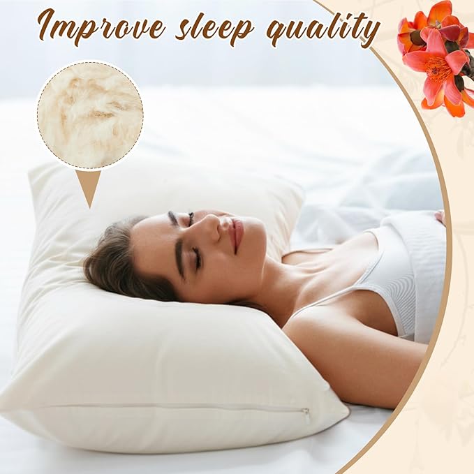 Leinuosen 1 Pack Organic Kapok Pillow 30" x 20" Natural Kapok Fiber Filled Sleeping Pillows with Breathable Cotton, Adjustable Height Soft and Supportive for Sleeping(Minimalist)