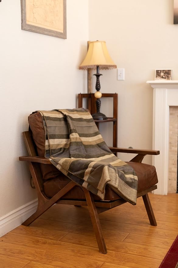Alpaca Land, Handmade Ecuadorean Alpaca Wool Blankets/Throws (Medium Brown Stripe)