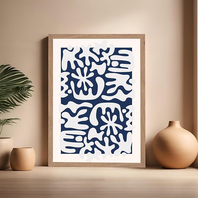 Monem Art Organic Coral Inspired Abstract Print - Modern Minimalist Cutout Shape Poster - Wall Decor for Living Room, Bedroom or Office - 16x20 Beige Framed Wall Art by Rs Lab Studio