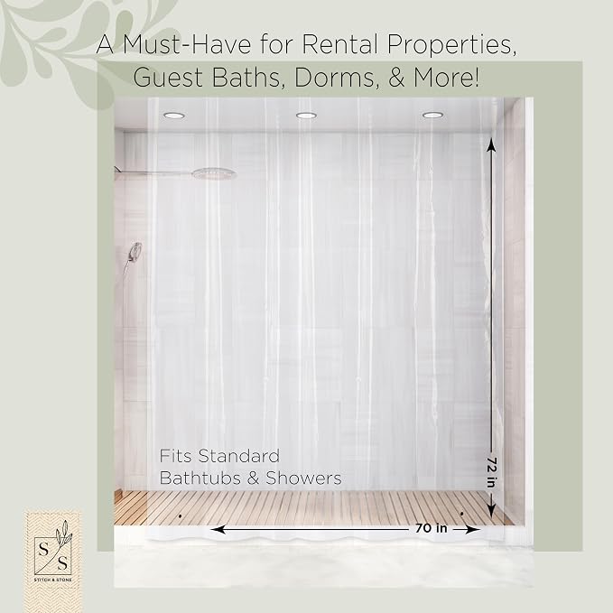 Stitch & Stone Shower Curtain Liner, Premium Lightweight Durable Waterproof 4g PEVA for Bathroom with Weighted Magnets, Standard Size 70" x 72" Clear 1 Pack