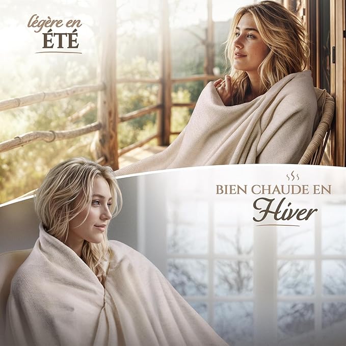 Cashmere Blanket – Hand Woven 100% Pure Wool Throw Blanket, 135 x 270 cm – Fine Herringbone Pattern Cozy, and Soft Blanket for Bed, Sofa, or Couch - Made in Nepal