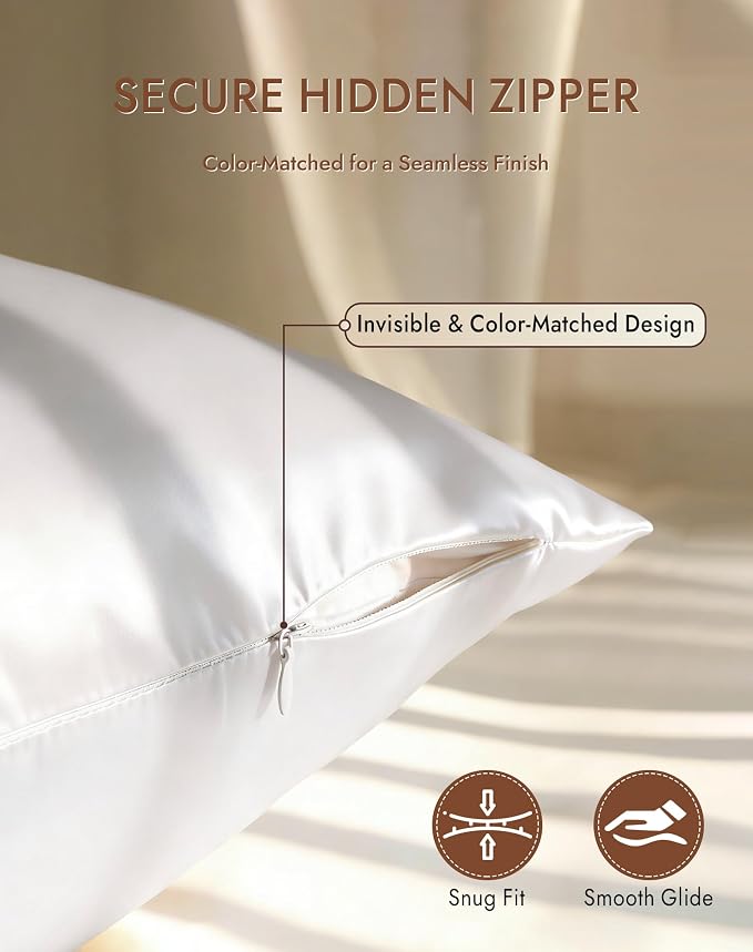 SilkSilky 100% Mulberry Silk Pillowcase - Pure 22 Momme High-Grade 6A Fibers for Hair & Skin, Hidden Zipper, Natural, Organic, Breathable & Cooling Pillow Case (King 20''x36'', White)