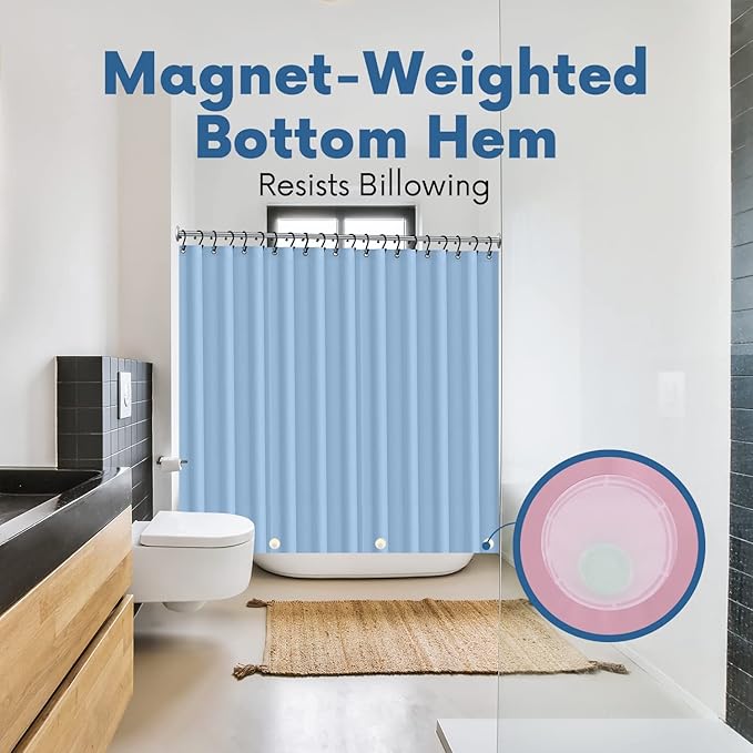 No Smell Shower Curtain Liner 72x72 Light Blue - PEVA Plastic Shower Curtain for Bathroom, PVC-Free Waterproof Blue Shower Liner with Metal Grommets and Magnet-Weighted Bottom Hem - Washable Liner