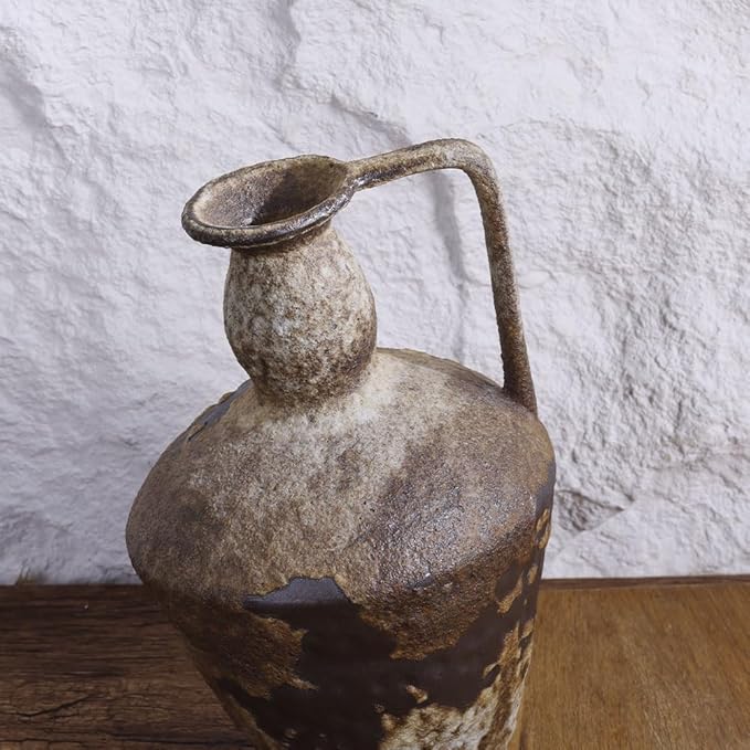Wabi Sabi Rusty Vintage Vase, 9.8" Tall Wabi Sabi Decor Rustic Farmhouse Pottery Vase for Centerpiece, Textured Pottery Flower Vases for Home Decorative, Table, Living Room, Bedroom, Bathroom, Kitchen