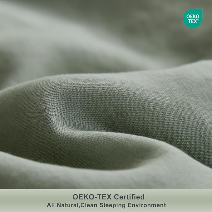 TOSMO 100% Linen Duvet Cover Set with Button Closure, 2 Pieces (1 Duvet Cover with 1 Pillowcase), Soft Breathable Durable Farmhouse Bedding - Twin, Sage Green