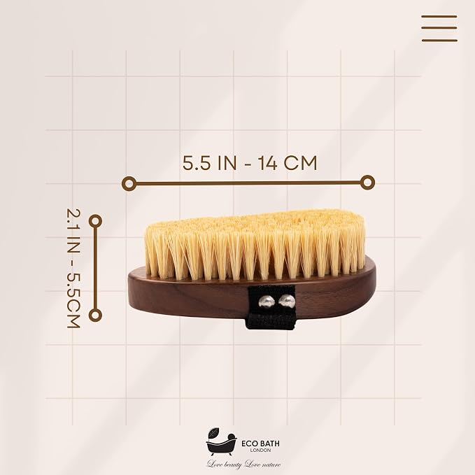 Eco Bath London Natural Sisal Walnut Hand Brush - Luxury Body Brush for Dry Brushing and Exfoliation, Durable Walnut Wood and Sisal Brush for Remove Dead Skin Toxins Cellulite