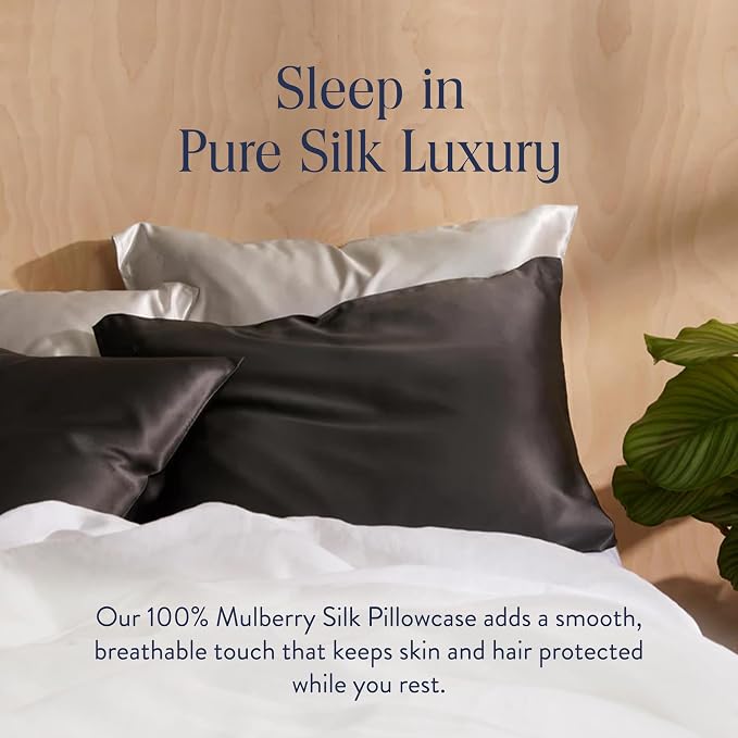 Brooklinen Mulberry Silk Pillowcase – 100% Pure Silk Pillow Case, Soft & Durable, Anti-Friction Comfort, Hight Quality Smooth Texture – Machine Washable & Breathable – King Size (Carbon)