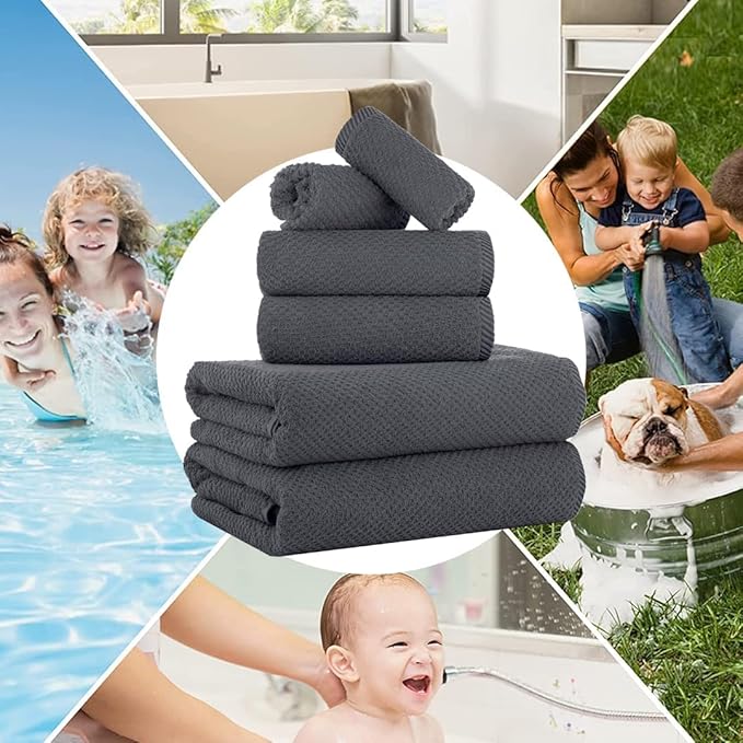 CASA COPENHAGEN Popcorn 6Pcs 100% Egyptian Cotton Designer Towels Gift Set -Pine Grey, 600GSM, 2Bath 2Hand 2Washcloths, Bath Towels for Shower(Box Pack,Gift Ribbon, Set for Women & Men)