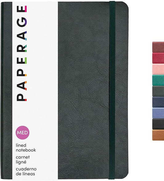 PAPERAGE Softcover Lined Journal Notebook (Dark Green), 160 Pages, Medium College Ruled Notebook, 5.6 inches x 7.9 inches - 100 GSM Thick Premium Paper, Leather Journal for Home, Work & School
