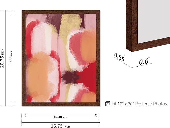 Monem Art Abstract Wall Poster - Modern Geometric Design Print - Colorful Artwork for Living Room or Bedroom Decor - Contemporary Design for Office - 16x20 Brown Framed