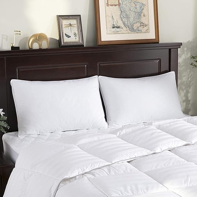 puredown® Goose Feather Down Pillows, Soft Gusseted Bed Pillows for Sleeping with 100% Cotton Shell, Set of 2, King Size