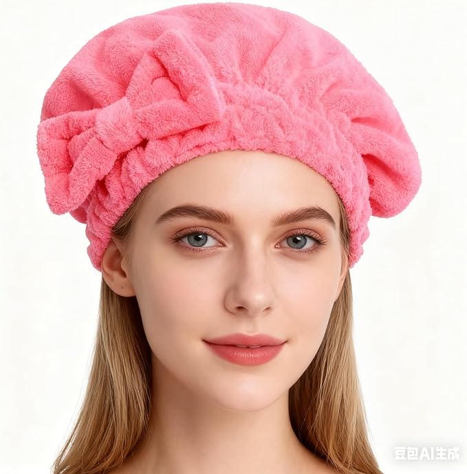 HOPESHINE Microfiber Hair Towel Cap for Women Wet Short or Long Curly Hair Super Absorbent Quick Dry Turbans Anti Frizz Great Gift for Women and Girls (Rose red, 1)