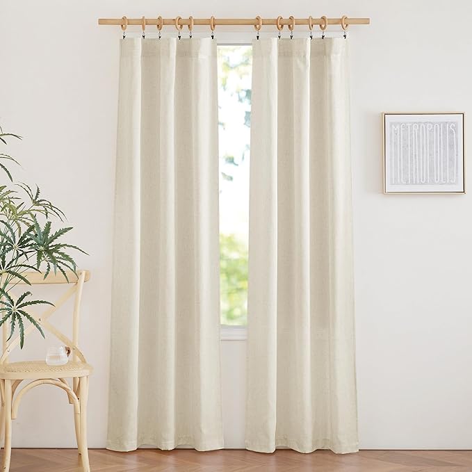 NICETOWN Linen Blend 78 inches Long Doorway Curtains, Rod Pocket & Back Tab Privacy Added with Light Filtering Window Treatments for Bedroom/Nursery, Natural, W34 x L78, 2 Panels