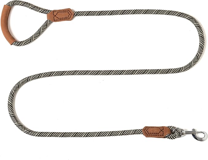 Mile High Life | Premium Leather Handle Dog Leash | Strong Rope Leash | Zinc Alloy Strong Clasp | Small Medium Large Dogs | 4/5/6 Feet(White, 72 Inch (Pack of 1))