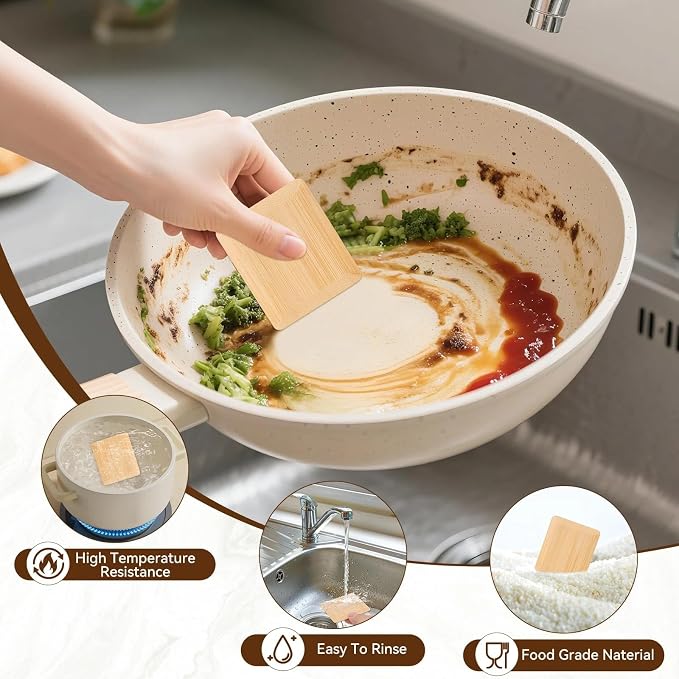 Bamboo Dish Scrub Brush with Bamboo Pan Scraper, Sisal Round Brush, Kitchen Cleaning Tools for Kitchen Pots, Bowls, Plates, Cutting Boards and Vegetables Cleaning Without Scratching