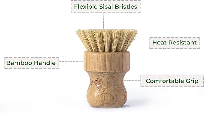 ECOLULU Bamboo Dish Brush Set & Wood Bottle Brush for Wide Mouth Bottles, Cups and Jars, (4 units total), Wooden Dish Brush, Biodegradable, Eco Friendly Products