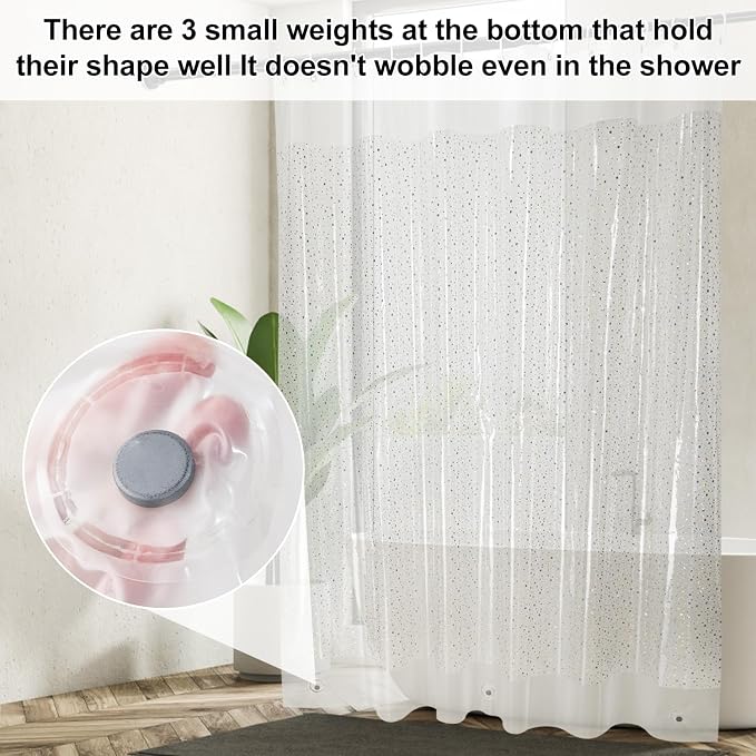 PEVA Shower Curtain, Water Repellent Premium Bathroom Shower Curtain with 3 Magnetic Weights for Shower Stall, Bathtubs