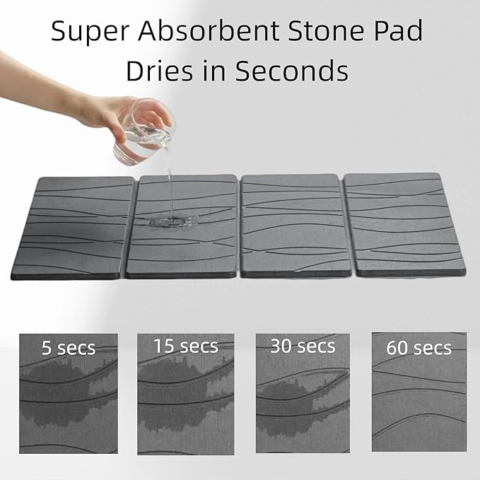 Large Stone Dish Drying Mat for Kitchen Counter, 24"×16" Quick Dry Super Absorbent Diatomate Earth Stone Mat Foldable, Kitchen Stone Mat Non-slip, Heat Resistant, Multi-purpose Mat Grey