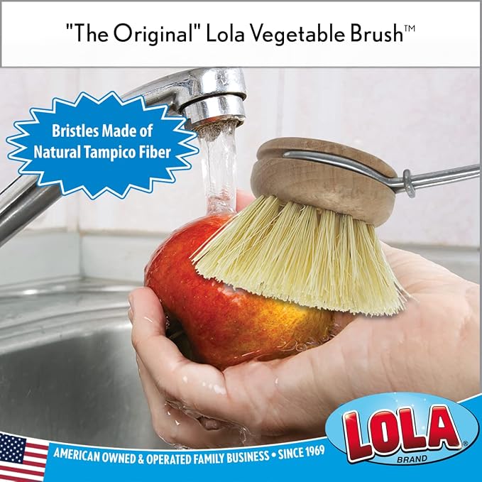 LOLA Replacement Head for The Original Tampico Vegetable & Dish Brush, 1.75" Head, Birchwood & Poly Bristles, Reusable & Washable, 1 Count