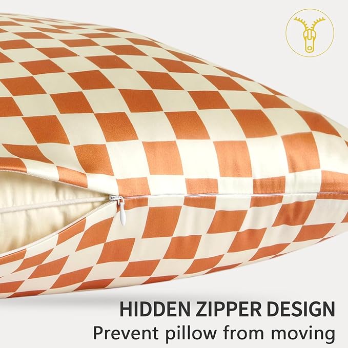ZIMASILK 100% Pure Mulberry Silk Pillow Cases for Hair and Skin, Soft, Hypoallergenic & Smooth, Both Sides Grade 6A Silk, with Hidden Zipper, Gift for Women Men, 1pc (King 20"x36", Checkered)