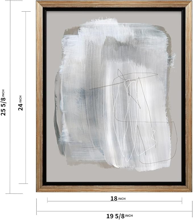 Monem Art Abstract Minimal Brushstroke Print - Scandinavian Neutral Line Art Poster - Wall Decor for Living Room, Bedroom or Office - 18x24 Silver Framed CANVAS Wall Art by Mareike Bohmer