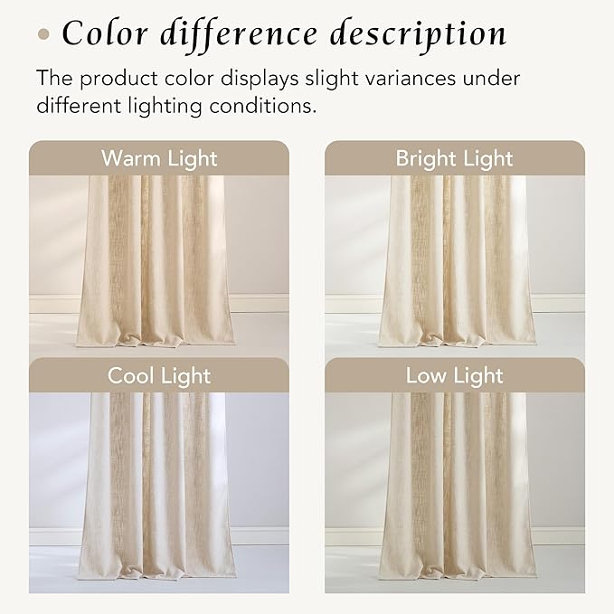 NICETOWN Natural Thick Linen Curtains 96 Inches Long for Living Room 2 Panels Set, Back Tab/Rod Pocket with Pleat Tape Privacy Added Window Treatments for Farmhouse/Bedroom, W55 x L96
