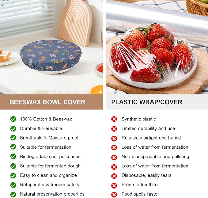 Reusable Bowl Covers for Bread Proofing - Beeswax Bowl Covers Reusable 3 Set, Cotton Blend Stretch Design, Fits 4-13 Inch Bowls, Shower Caps for Sourdough Bread（Butterfly）
