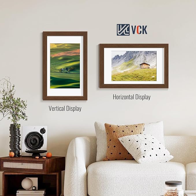 VCK 11x17 Picture Frames Brown 3 Pack, Wide Border Wood, Tempered Glass, Display 8x12 Photo with Mat or 11 x 17 without, for Home, Office, Gallery, Woodgrain Series, Wall Hanging