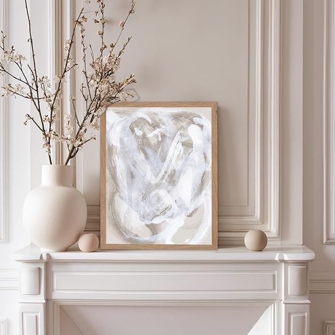 Monem Art Neutral Beige Abstract Brushstroke Painting Print - Scandinavian Minimalist Modern Art Poster - Wall Decor for Living Room or Bedroom - 12x16 Beige Framed Wall Art by Mareike Bohmer