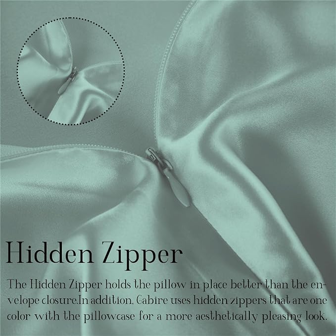 Gabire Mulberry Silk Pillowcase for Hair and Skin Prevent Acne Pillow Cases Both Sides Real Silk Pillowcases Organic Silk Pillowcase with Hidden Zipper, Sage Green, King (20"×36")
