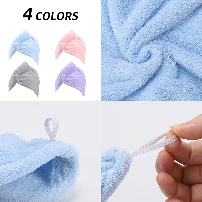 Tecbeauty Microfiber Hair Towel, 4Pcs Hair Wrap for Women Wet Hair Drying Tools