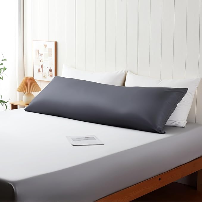 Body Cooling Pillow Case,Viscose Derived from Bamboo Long Pillow Protectors, 400 TC Soft Silky Breathable Summer Body Pillowcases with Zipper Hidden (Body Dark Grey)