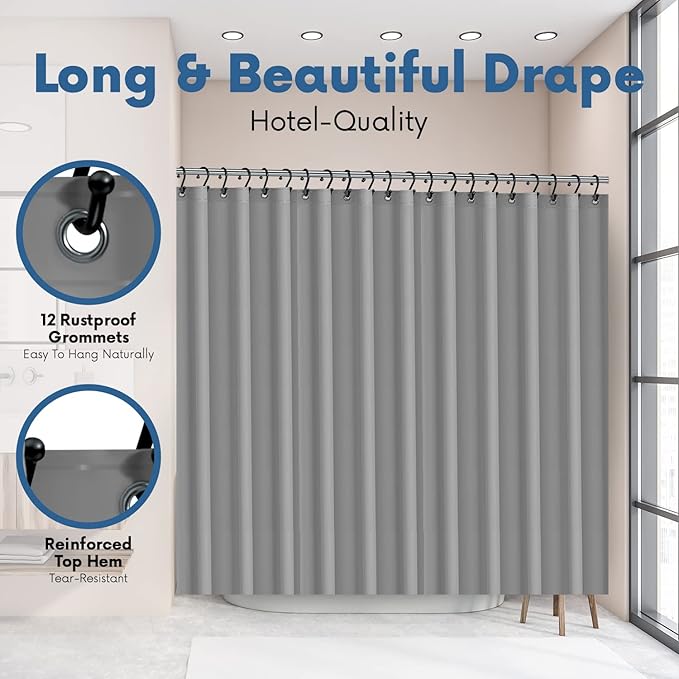 No Smell Shower Curtain Liner 72x72 Grey - PEVA Plastic Shower Curtain for Bathroom, PVC-Free Waterproof Grey Shower Liner with Metal Grommets and Magnet-Weighted Bottom Hem - Washable Liner