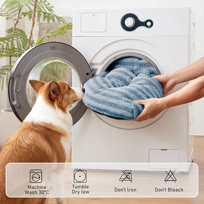 FURTIME Washable Small Dog Bed, Deluxe Dog Crate Beds Comfy Fluffy Kennel Pad Anti-Slip Pet Sleeping Mat for Puppy/Cat, Machine Washable Dogs Pillow, 23"x18"x3", Blue