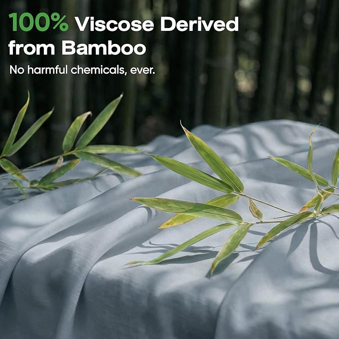 Real 100% Viscose Derived from Bamboo Sheets Set Queen Size, Cooling & Silky Soft for Hot Sleeper, Luxury with Breathable & Moisture Wicking Fabric, 18" Deep Pocket with Corner Straps(Sterling Blue,Q)