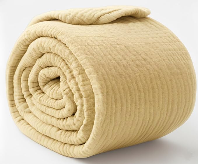 KyraHome 100% Organic Cotton Throw Blankets for Adults, Pre-Washed Plant Dyed, Women, Lightweight Breathable, Soft Gauze Blanket for Couch, Summer, All Season, Creamy
