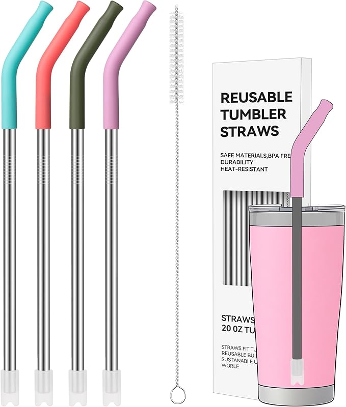 20 oz Straight Metal Straws with Silicone Tip for 20 oz Tumbler | Stainless Steel Reusable Drinking Metal Straw for YETI, STANLEY, US Acrylio, BJPKPK, Simple Modern and so on