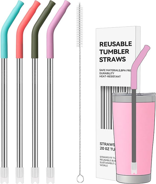 20 oz Straight Metal Straws with Silicone Tip for 20 oz Tumbler | Stainless Steel Reusable Drinking Metal Straw for YETI, STANLEY, US Acrylio, BJPKPK, Simple Modern and so on
