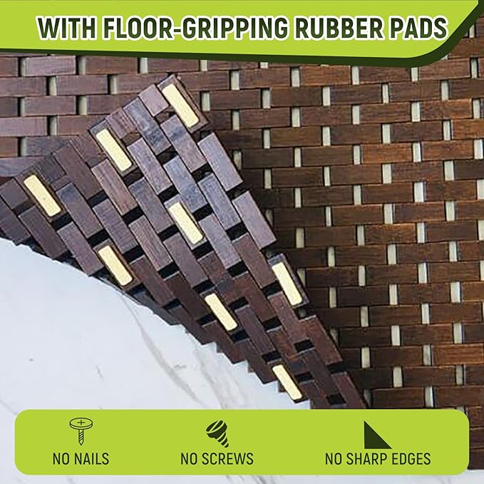 Gazechimp Bamboo Wood Bath Mat, Bathroom Mat, Bathmat Kitchen Rugs for Bathtub, Sauna and Shower, Brown