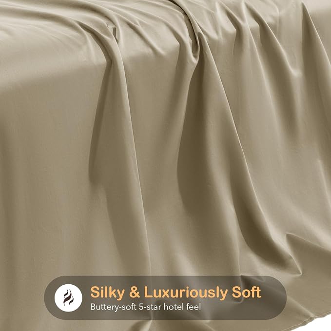 SONORO KATE 100% Organic Cotton Sheets Set - 1000 High Thread Count, GOTS Certified Long Staple Cotton Bed Sheets, Soft, Breathable 5-Star Hotel Sheets, 16" Deep Pockets - 4 PC (Linen,Queen)