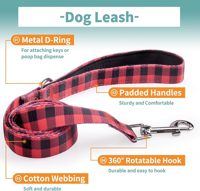 IVY&LANE Dog Collar with Bowtie and Leash Set | Plaid Adjustable Dog Collar | Detachable Bow Tie |5 FT Dog Leash | for Small Medium Large Dogs | Checkered Red | X-Small